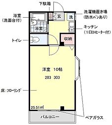 サザンハイツ2番館 1Kの間取図画像