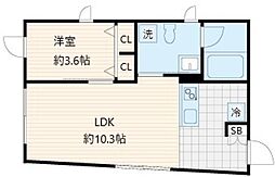 Fullea上落合 2階1LDKの間取り