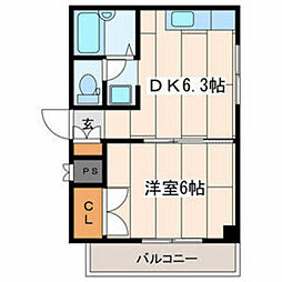 リベルテ京町 1DKの間取図画像