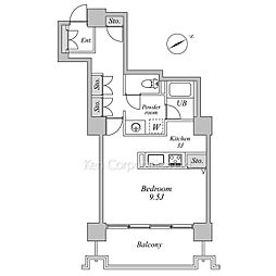 六本木ビュータワー 17階1Kの間取り
