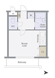 野方ウィズ 3階ワンルームの間取り