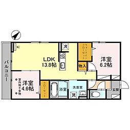 ヘルクレスト 2LDKの間取図画像