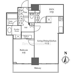 品川タワーフェイス 1SLDKの間取図画像
