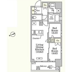 グランエール西日暮里 9階2LDKの間取り