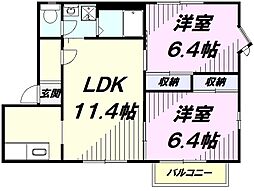エトワール・ムサシノB 2LDKの間取図画像