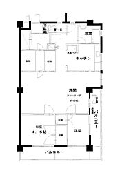 武蔵野コーポラス 4階2DKの間取り