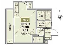 アーベインテラス舟渡 ワンルームの間取図画像