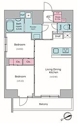 ドゥーエ三ノ輪I 12階2LDKの間取り