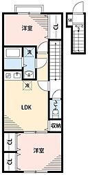 東武伊勢崎線 竹ノ塚駅 徒歩13分の賃貸アパート 2階2LDKの間取り