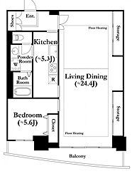 河田町ガーデン 1号棟 29階1LDKの間取り