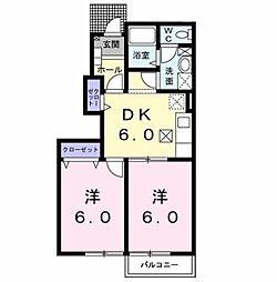 ラ・モード・パレハシバ 2DKの間取図画像