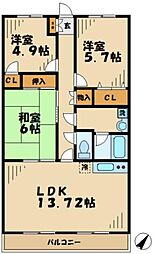 ヴェールノーヴァ 1階3LDKの間取り