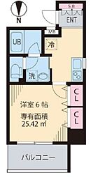 エクセルシティ戸田公園 2階1Kの間取り