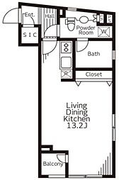 レジデンス広尾 2階ワンルームの間取り
