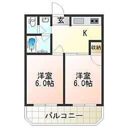 ツェルマット長居 2DKの間取図画像