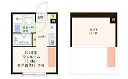 西武新宿線 下井草駅 徒歩6分の賃貸アパート 1階ワンルームの間取り