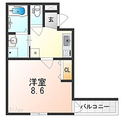 フジパレス百舌鳥赤畑町5番館 1Kの間取図画像