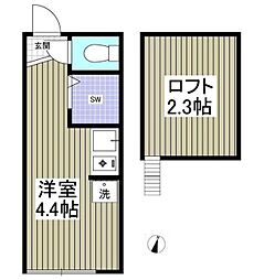 西武新宿線 沼袋駅 徒歩5分の賃貸アパート 2階ワンルームの間取り