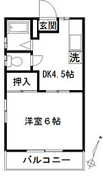カルム深大寺 2階1DKの間取り