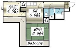 ジュネパレス柏第69 2DKの間取図画像