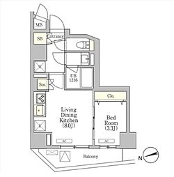 LaPerla高輪 1LDKの間取図画像