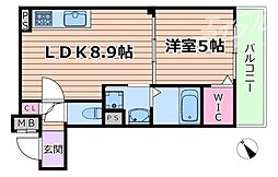 クリエオーレ原町 2階1LDKの間取り