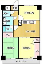 ライオンズマンション春日部第6 3DKの間取図画像