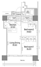 パークハビオ赤坂タワー 2LDKの間取図画像