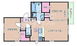 阪急千里線 関大前駅 徒歩11分の賃貸アパート 1階2LDKの間取り