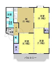 ハーモニー島村 3DKの間取図画像