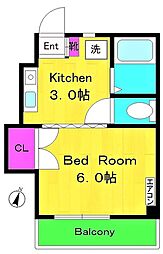 グリーンヒル多摩 1階1Kの間取り