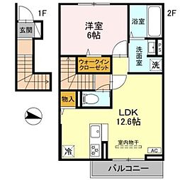 キャッスルヴュー山口 2階1LDKの間取り