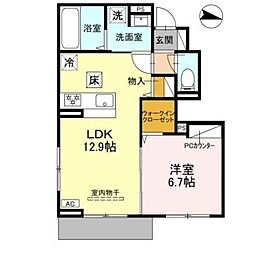 キャッスルヴュー山口 1階1LDKの間取り