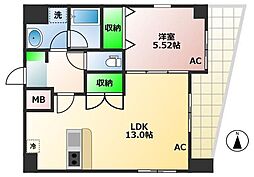 コスメル神田 1LDKの間取図画像