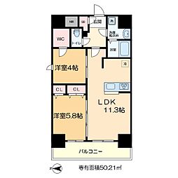 S-RESIDENCE綾瀬rivie 5階2LDKの間取り