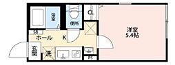 グランクオール久が原 1Kの間取図画像