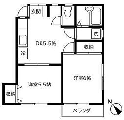パールハイツスワ2 2DKの間取図画像