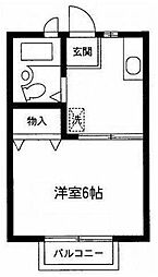 カサティント 2階1Kの間取り