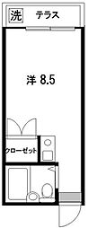 カサベルデ中村 1階ワンルームの間取り