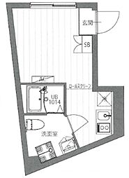 パークサイド戸越公園 4階ワンルームの間取り