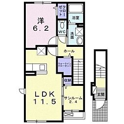 レスペデーザ 2階1LDKの間取り