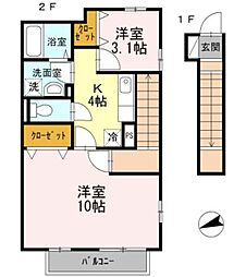レセンテ野川A 2Kの間取図画像