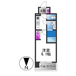 エスリード ザ・レーヴ大阪 1Kの間取図画像