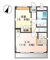 プレサス　ヒルズ 2階1LDKの間取り