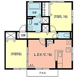相原スクエアB区 1階2LDKの間取り