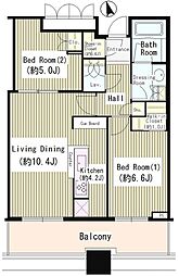パークタワー目黒 20階2LDKの間取り