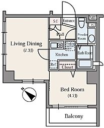 東池袋デュープレックスリズ 13階1DKの間取り