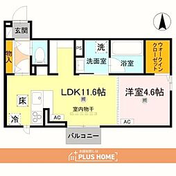 D-ROOM 中島 1LDKの間取図画像