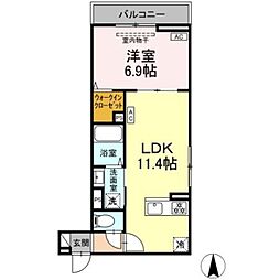 セレスティア大谷田II 3階1LDKの間取り