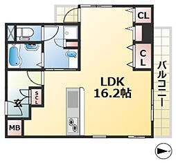 三宮ハウス 9階1Kの間取り